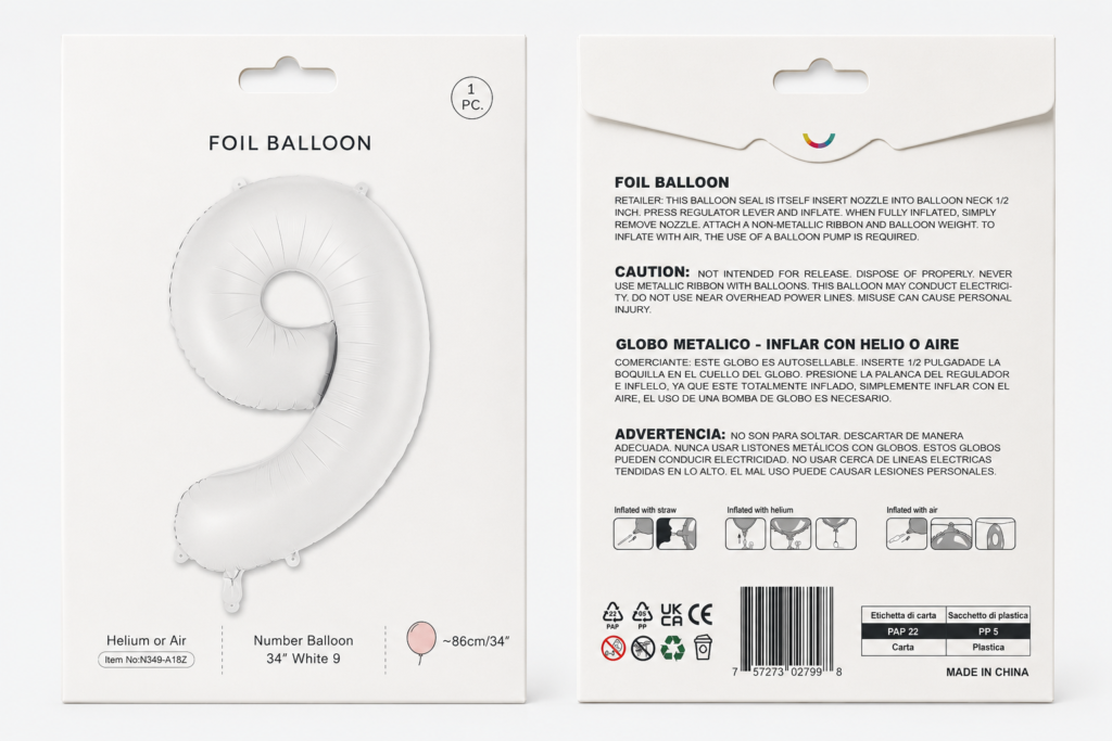 Envelope package for private label custom foil balloons